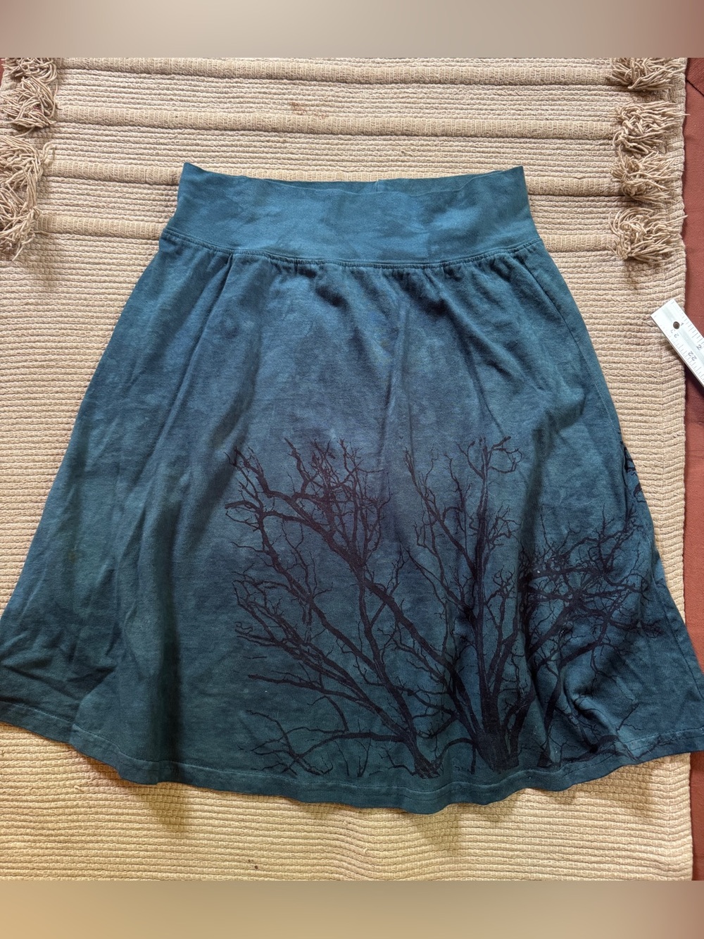 Susan Shimick cotton skirt artist tree design print turquoise teal women’s S NEW
